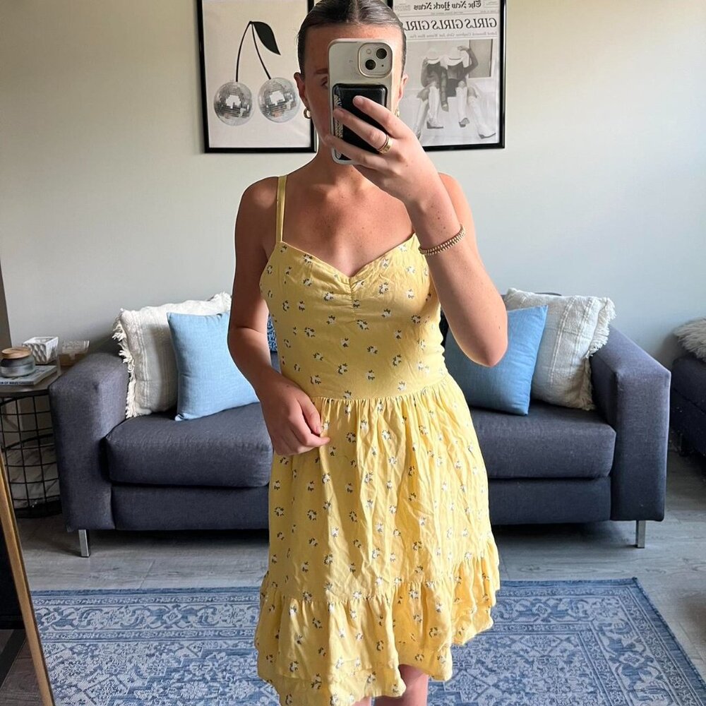 Yellow floral hollister sun dress // size small